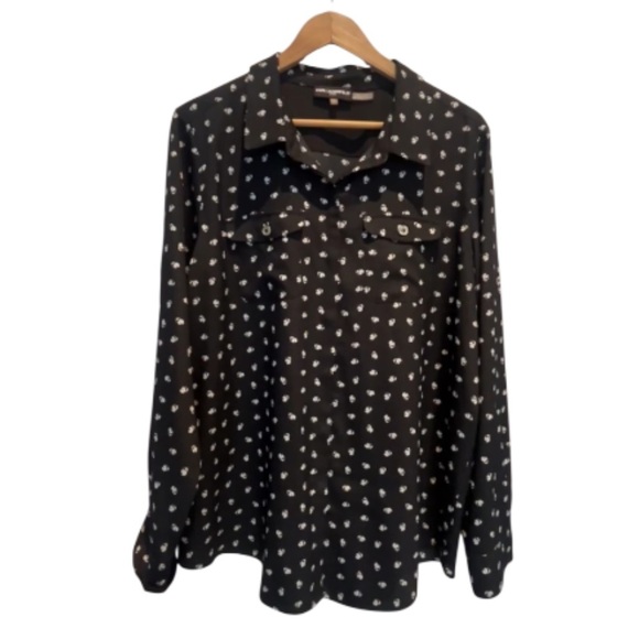 Karl Lagerfeld Signature Logo Button Down Blouse Black White Chic Office Size XL - Picture 1 of 13